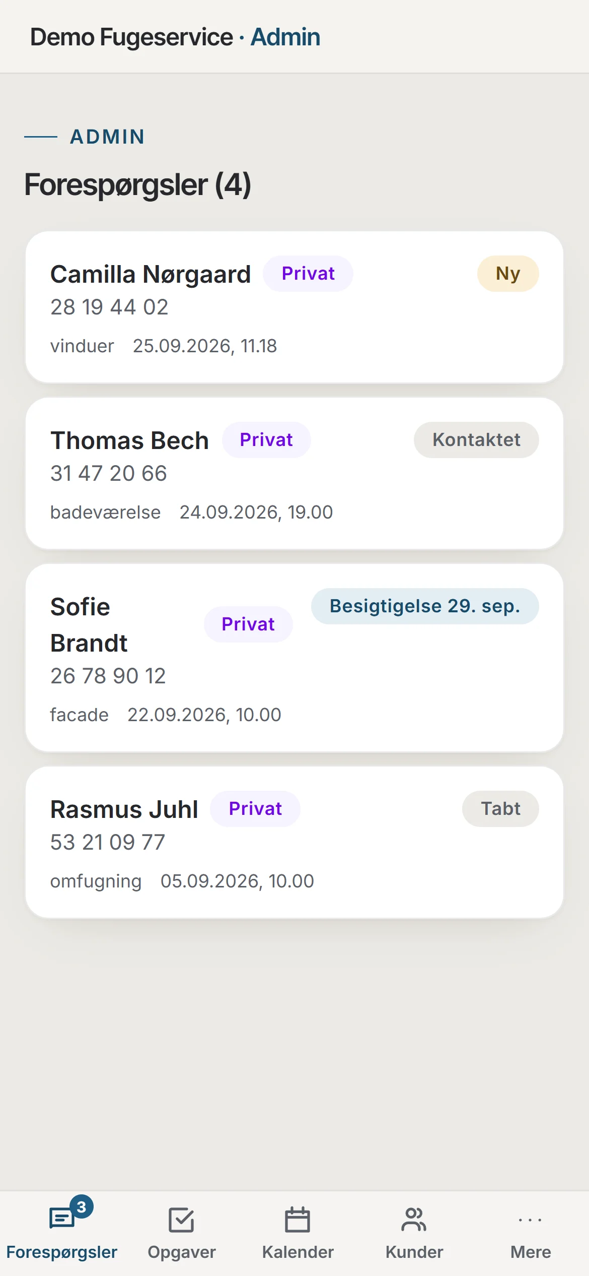 Forespørgsler i Workzy på håndværkerens telefon