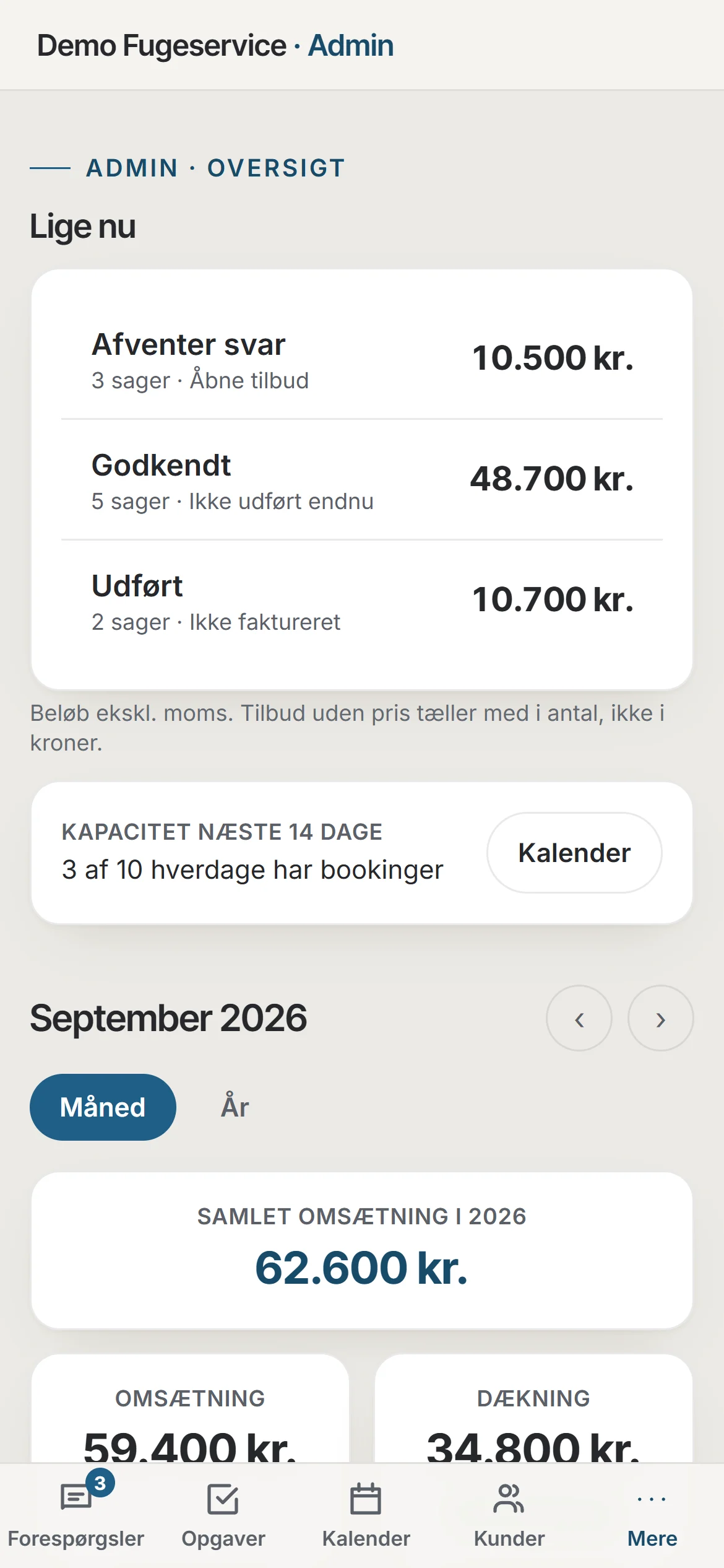 Oversigten i Workzy på telefonen